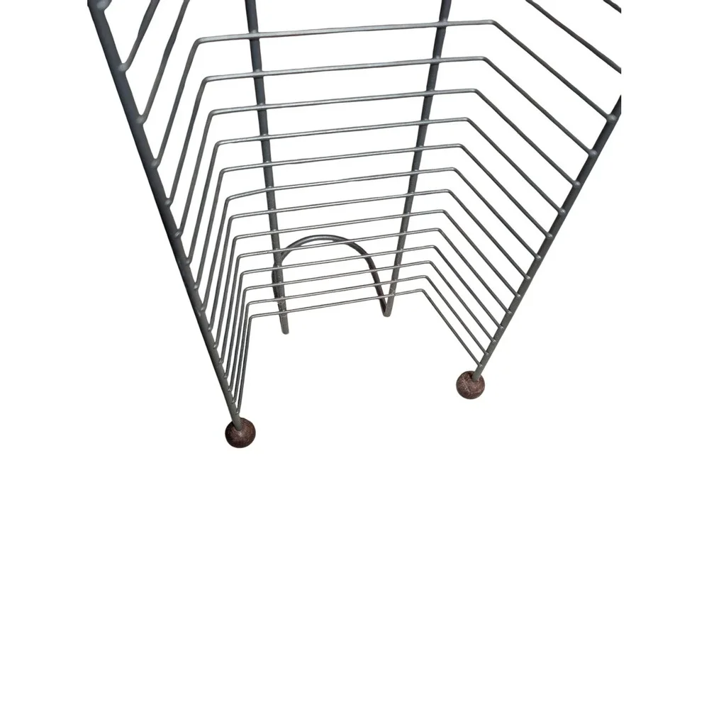 Vintage Metal Wire DVD Media Tower Rack Holds 45 Games Silver Wood Ball 38